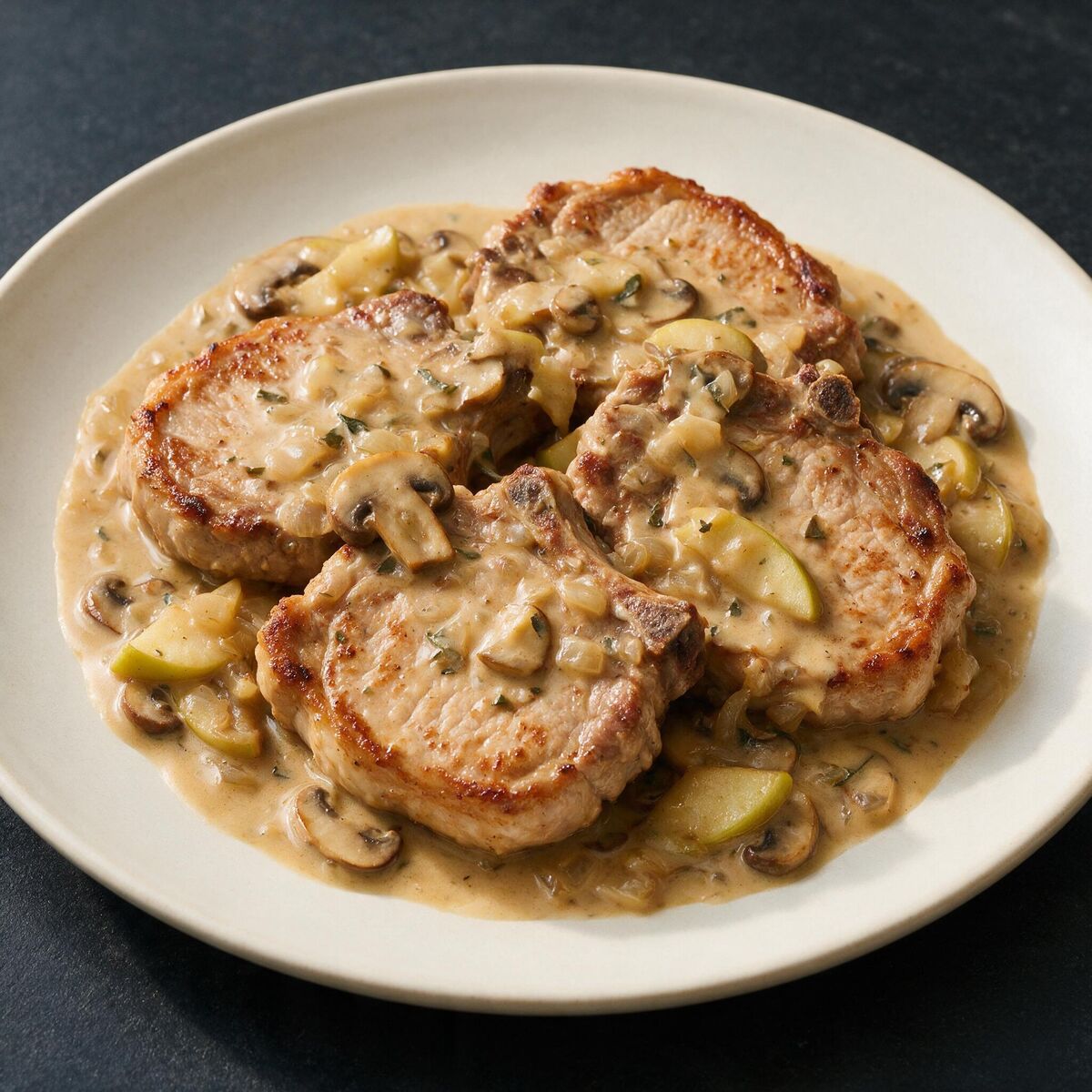 Pork Chops with Apple & Mushroom Sauce